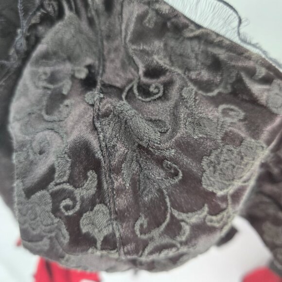 Black Red Velvet Burnout Lace Gothic Dance Crop Back Tie Top Medium - Picture 2 of 8